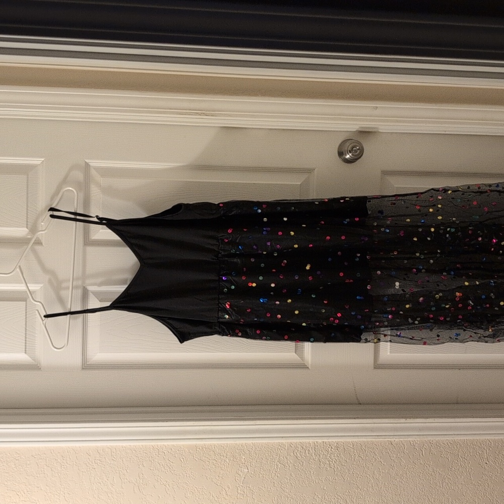 Black And Rainbow Sequin Mesh Party Dress - Picture 4 of 14